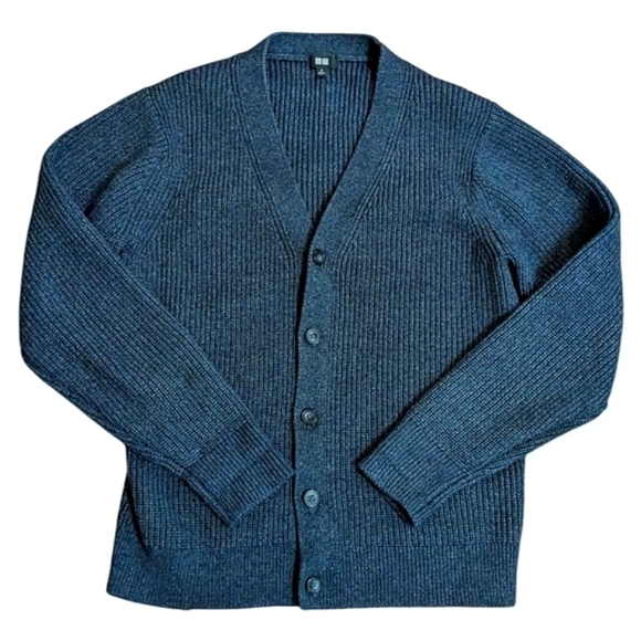 Uniqlo cardigan ribbed sweater Navy  Blue Button Down - Picture 2 of 16